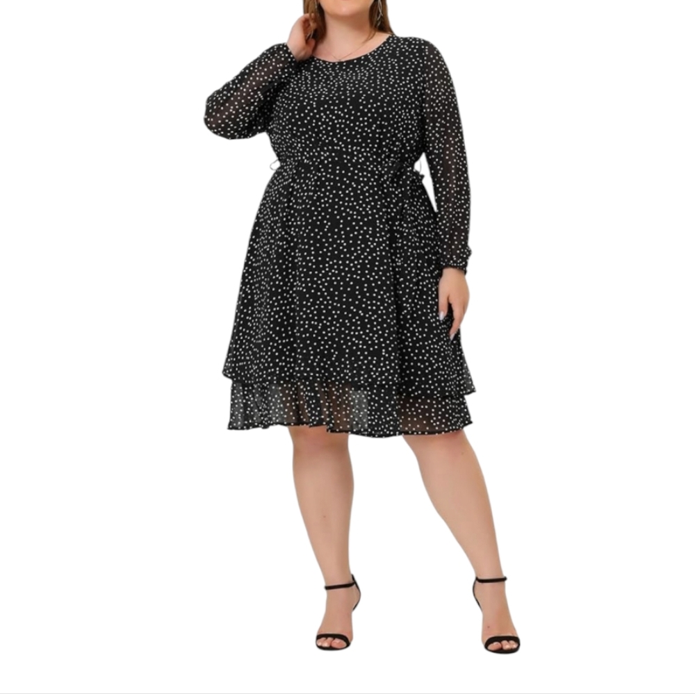 Agnes Orinda. Elegant Black and White Polka Dot Dress. Size 4X. NWT.